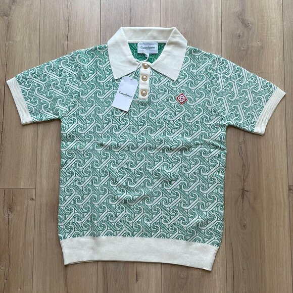 Large Aut Casablanca Men`s Column Jacquard Monogram Polo Shirt